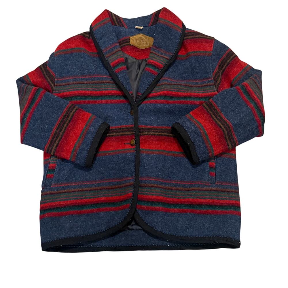 Vintage Woolrich Wool Shawl Collar Blanket Striped Jacket Large Southwestern